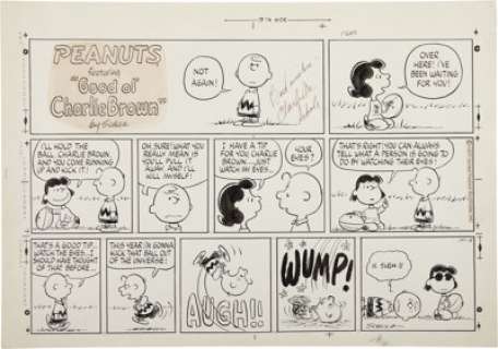 Charles Schulz Peanuts Football Place-Kick Sunday Comic Strip Original Art dated 10-9-77 (United Feature - | Heritage