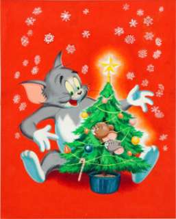 Tom and Jerry‘s Merry Christmas Cover Illustration Original Art (Golden Press, 1954). This superb yuletide cover -