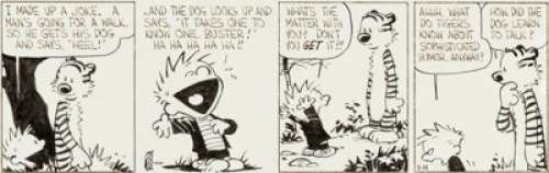 Bill Watterson Calvin and Hobbes Daily Comic Strip Original Art dated 11-14-87 (Universal Press Syndicate, - | Heritage