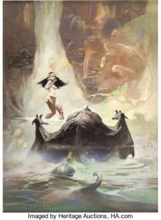 Frank Frazetta At The Earth‘s Core Paperback Cover Painting Original Art (1974). This boldly stunning (and -