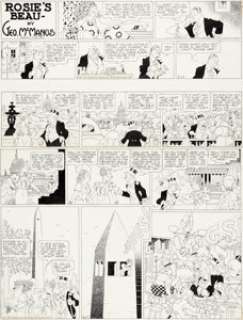 George McManus Bringing Up Father Sunday  Comic Strip and Rosie‘s Beau Topper Original  Art dated 3-17-4...