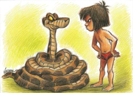 Joan Vizcarra | Mowgli & Kaa [The Jungle Book] - Original Drawing - Joan Vizcarra Signed - Original Artwork - Pencil Art | Catawiki