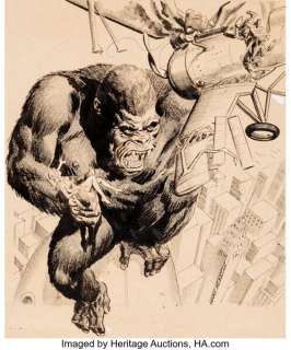 Gray Morrow - The Monster Times #1 Cover "King Kong" Scene Original Art and Reading Copy (Monster Times Publ., 1972).
