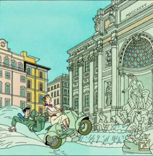 Joost Swarte - Audrey Hepburn, Vacances Romaines Illustration Originale (Editions Champaka, 2011). Joost Swarte Audrey Hepburn, Roman Holidays Original Art Illustration (Editions Champaka, 2011).