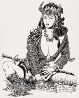 Henry Bismuth - Armored Female Warrior Illustration Originale (1986). Henry Bismuth Armored Female Warrior Illustration Original Art (1986).