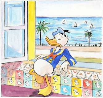 Tony Fernandez, Disney Artist | Donald Duck Inspired By Henri Matisse’s "Seated Woman, Back Turned to the Open Window" (1922) - Original Painting - Tony Fernandez Signed - Acrylic Art - Original Artwork | Catawiki