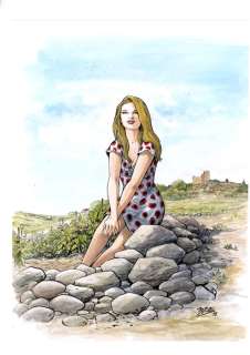 Berlion, Olivier | Berlion, Olivier - Dessin original couleur - Agata à Châteauneuf du Pape - (2023) | Catawiki