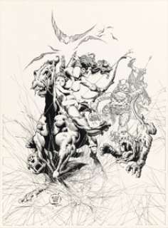 Alex Niño The Dark Suns of Gruaga Plate 3 "Escape" Portfolio Illustration Original Art and Portfolio #504/1000 Group of 2 (Schanes and Schanes, 1978). (Total: 2 Items)