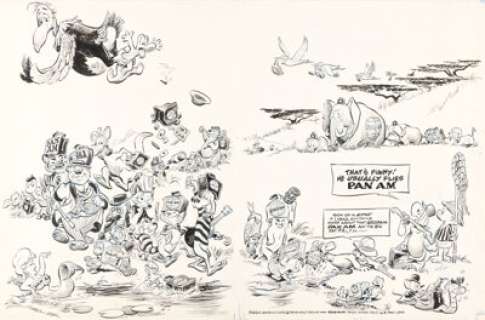 Walt Kelly - Pan Am Double-Page Advertisement Illustration Original Art (1966).