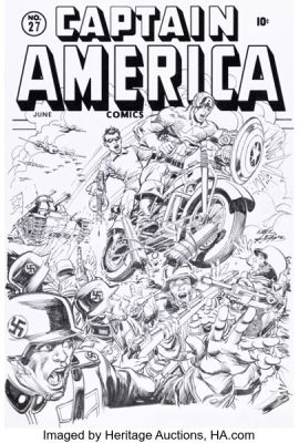 Neal Adams Captain America Comics #27 Cover Re-Creation Illustration Original Art (undated). | Heritage