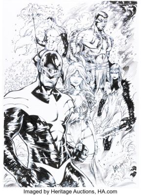 JP Mayer [Diogo Bernard printed lines] - Phoenix Five X-Men Illustration Original Art (2014). | Heritage