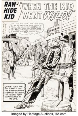 Jack Kirby and Dick Ayers The Rawhide Kid #30 "When the Kid Went Wild!" Splash Page 1 Original Art (Marvel, 1962).