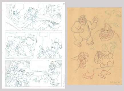 Roberto Ronchi - 2 Original drawing - Donald Duck - "Shangri-La" - Page 39 + Sketch sheet - 2000 | Catawiki