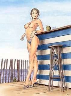 Lounis Chabane - 1 Original colour drawing - Summertime | Catawiki