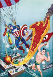 Alex Schomburg - Overstreet Comic Book Price Guide #10 Cover Featuring Captain America, The Human Torch, And -