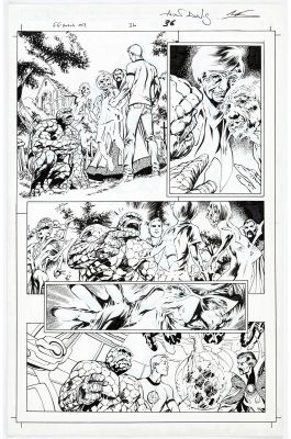 Alan Davis – Mark Farmer | Tavola originale per Fantastic Four annual 9 p.36. Cm.28 x 43,5. MARVEL COMICS USA. Year 2012. Ink over graphite and printed blu line.  Inks by Mark Farmer. Signed by Alan Davis and Mark Farmer. | Art e Fumetto