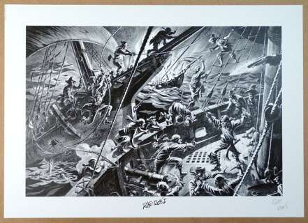 Riff Reb’s - 1 Offset Print - Bateau combat en mer - Signée - 2021 | Catawiki