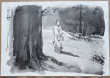 Tenuta, Saverio - 1 Original drawing - Dame in bos | Catawiki