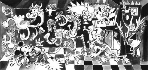 Tony Fernandez - Disney Family Inspired By Picasso’s "Guernica" (1937) - 50 x 35 cm - Hand Made Paper | Catawiki