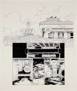 Fred Simon (1967-) - Mermaid Project. Épisode 5. Planche originale (p.1). Encre de Chine et crayon bleu. Plis dans le…