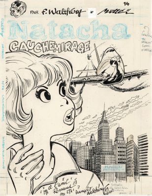 François Walthéry | Lot 494 - Natacha, Cauchemirage, page de titre originale à l’encre de chine pour cet album paru en 1989 chez Marsu Productions. Couverture originale non retenue pour cet album. Ce dessin fut offert par Walthéry au chanteur Renaud en 1989.&hellip; | Septimus