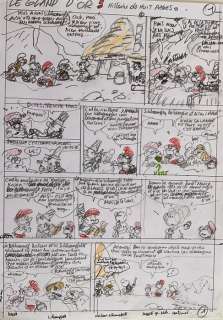 Studio Peyo - 1 Original preliminary page - Les Schtroumpfs - Crayonné de création page polychrome «  le Gland d’Or ». | Catawiki