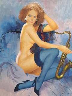 Jacono, Carlo - 1 Original colour drawing - Pin up con Sassofono | Catawiki