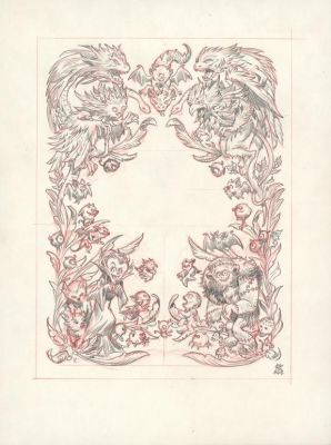 Stan Manoukian | Crayonné original de la couverture - Les Monstres - L’Encyclopédie du Merveilleux | Daniel Maghen