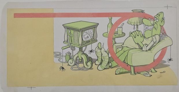 Jacovitti, Benito - 1 Original colour drawing - "Pubblicità telecomando tv" | Catawiki