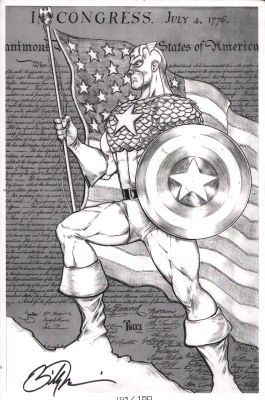 Billy Tucci | Captain America Black & White Signed Print - | Anthony’s Comic Book Art