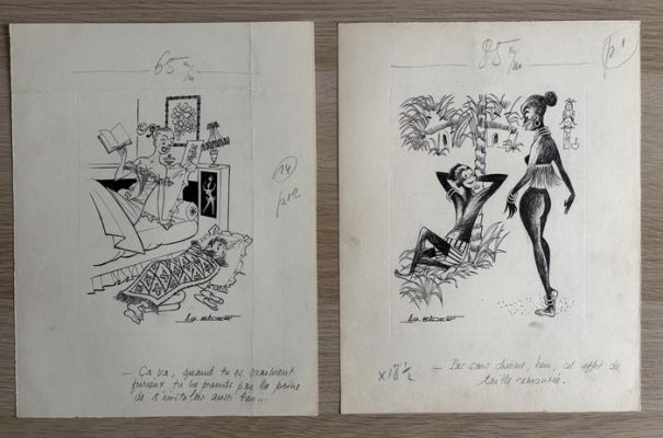 Badert, A.G. - 2 Original drawing - Ici Paris - 1960 | Catawiki
