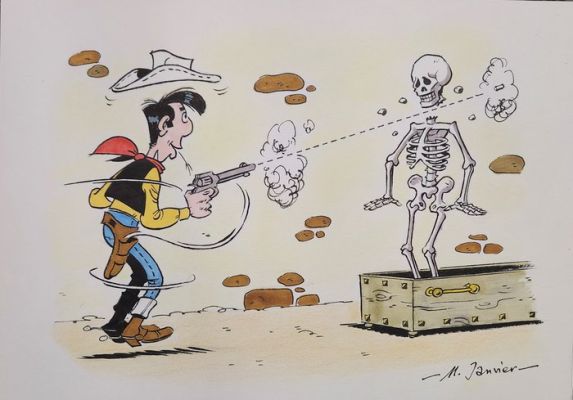 Michel Janvier - 1 Original colour drawing - Lucky Luke