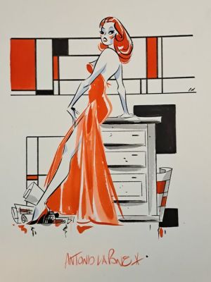 Lapone, Antonio - 1 Original colour drawing - Mondrian Pin Up | Catawiki