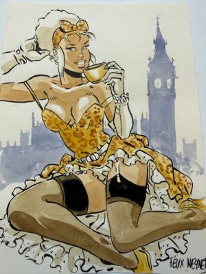 Meynet, Félix - 1 Original colour drawing - Mirabelle coquine à Londres