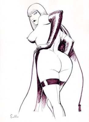 Leone Frollo - 2 Original drawing - Autre - pin-up vue de derrière (+ bonus drawing on the back) | Catawiki