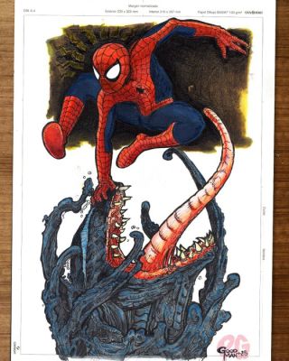 Raul Goodman Œuvre originale - Spider-Man vs Venom – Hand Signed Original Mixed Media Artwork | Catawiki