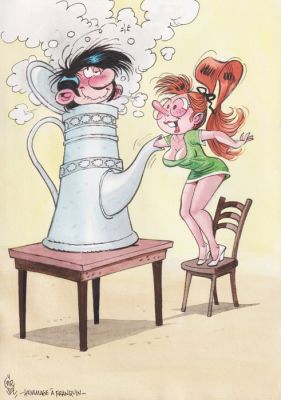 Gürsel, Gürçan - 1 Original colour drawing - Hommage à Franquin - Gaston/Guust - 2024 | Catawiki