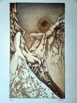 Claude SERRE (1938-998) - 1 gravure originale eaux fortes - fantastique - les montagnes enchantées ( les grandes Jorasses ) - 1975