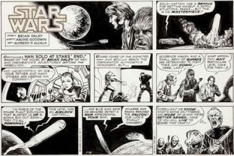 Alfredo Alcala Star Wars Sunday Comic Strip Han Solo and Chewbacca Original Art and Color Guide dated 1-18-81 - | Heritage