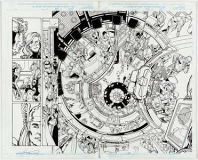 George Pérez and Al Vey The Avengers #20 Double-Spread Pages 2 and 3 Original Art (Marvel, 1999).... | Heritage