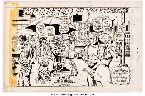 Dave Hunt Titans #48 (UK) Splash Page Original Art (Marvel UK, 1977). Poor Ben can’t even grab a hotdog, without - | Heritage