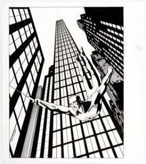 Kevin Nowlan The Comics Journal #77 Daredevil Cover Original Art (Fantagraphics, 1982). Daredevil swoops through - | Heritage