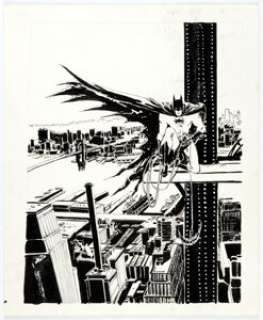Denys Cowan - Batman SDCC 50th Anniversary Illustration Original Art (1989). A richly detailed industrial scene - | Heritage