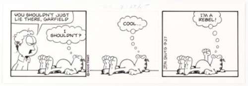 Jim Davis Garfield Daily Comic Strip Original Art dated 9-27-05 (Paws/United Feature Syndicate, 2005). Garfield is - | Heritage