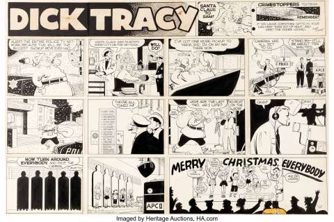 Chester Gould | Dick Tracy Christmas Day Sunday Comic Strip Original Art dated 12-25-55 (The Chicago Tribune, 1955). | Heritage