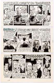Michael H. Price and Todd Camp - Moviola Weekly Comic Strip "John Woo" and Other Hollywood Gags Original Art Group of 5 (CapCities/Disney/NYT News, 1992).