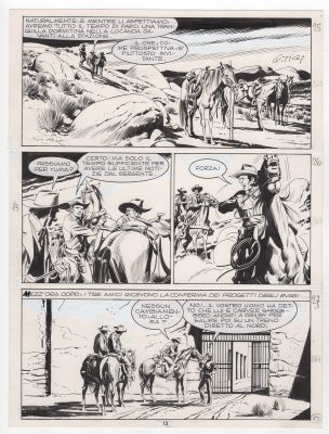 Giovanni Ticci | Tavola originale per Tex 180 ‘Il quinto uomo’. Cm. 25,5 x 34. SBE 1975. Pag. 13. Firmata | Art e Fumetto