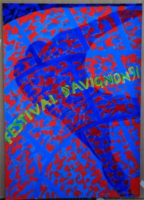 Titina Maselli | Bozzetto originale commissionato a Titina Maselli dal Festival di Avignone del 1991. Tempera su carta, dimensioni 70 x 100 cm (molto grande). Firmato. Furono proposte due versioni. Quella bianco-arancio che fu effettivamente utilizzata per il&hellip; | Art e Fumetto