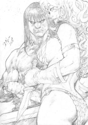 Ed Benes | Conan and Red Sonja - 09"x12" Pencil | Ed Benes