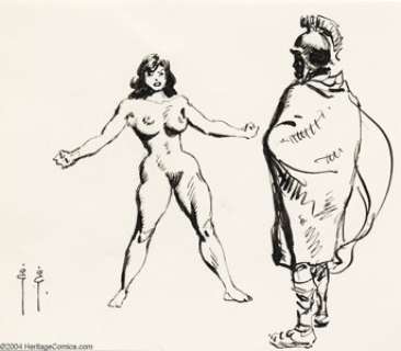 Frank Frazetta - Original Sketch, "Warrior Woman" (undated). Two figures, including a zaftig lady - | Heritage